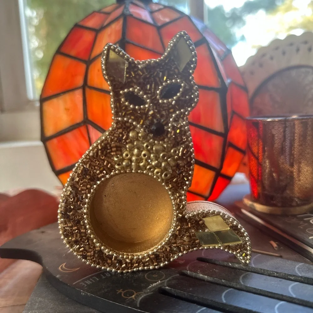 Pier 1 Gold Beaded Fox Candle Holder